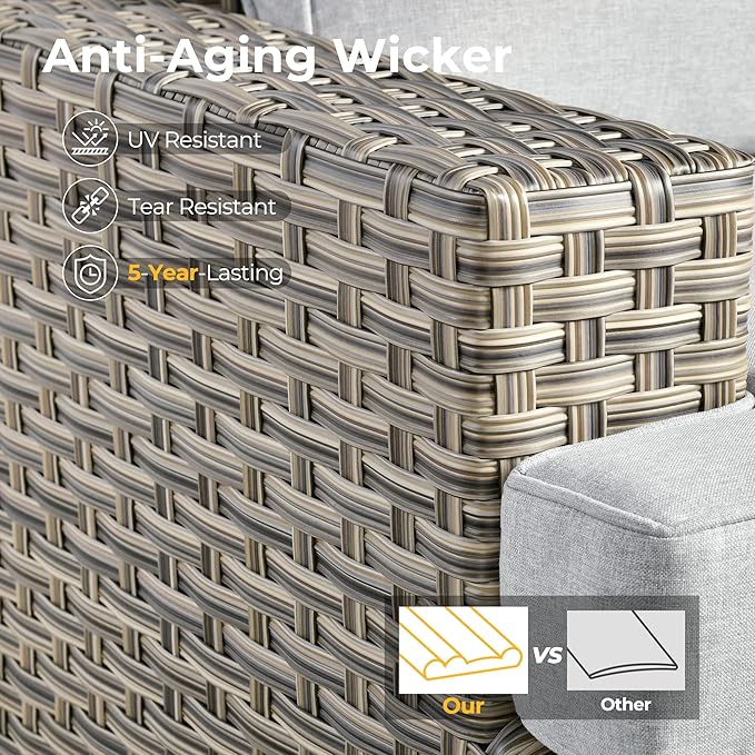 HOOOWOOO Outdoor Sectional Patio Furniture Set,9 Pieces Wicker Conversation Sets L Shaped Couch,Extra Deep Out Door Sofa Outside Furniture with Swivel Chairs,Light Gray