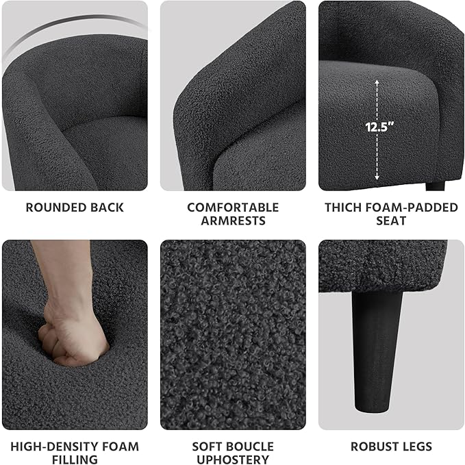 Yaheetech Accent Chairs Set of 2, Furry Living Room Chairs, Sherpa Barrel Chairs with Cozy Soft Padded, Boucle Fabric Armchais for Living Room Bedroom Reception Room Office, Dark Gray