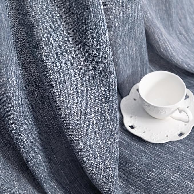 MYSKY HOME Floor Length Curtains Long Panels, Boho Curtains Farmhouse for Living Room Sliding Glass Door, Linen Look Texture Light Filtering, 50" x 95", Dusty Blue, Pack-2