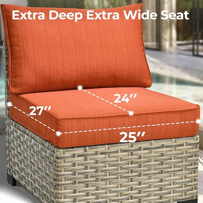 HOOOWOOO Outdoor Sectional Patio Furniture Set,6 Pieces Wicker Conversation Sets L Shaped Couch,Extra Deep Out Door Sofa Outside Furniture,Brick Red