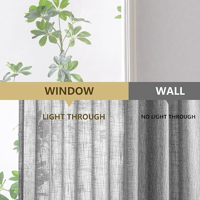 MYSKY HOME Living Room Curtains Dark Grey Semi Sheer Light Filtering Privacy Drapes Linen Look Textured Farmhouse Style, Pinch Pleated Curtain for Sliding Glass Door, 40" x 102", Dark Grey, 2 Panels