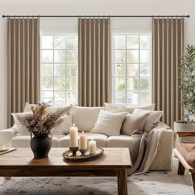 RustBrown Linen Pinch Pleated Curtains 102 Inches Long Heavy Duty Thermal Insulated Extra length Burg for Dining Room Cottage Total Blackout 48/60/72 Wide Window Treatments Drapes with Hook 2 Panels