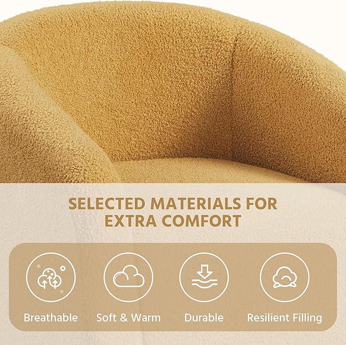 Yaheetech Accent Chairs for Living Room, Furry Barrel Chairs Set of 2, Sherpa Chairs with Soft Padded Armrest, Club Chairs for Bedroom Waiting Room Office, Mustard Yellow