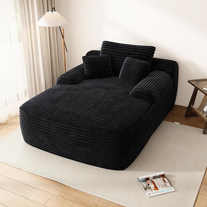 67" Oversized Chaise Lounge Chair with Cover, Comfy Sleeper Sofa Bed, Black Plush Corduory Couch for Living Room,Sofa in A Box,No Assembly Required (Pet Dark Grey Cover).