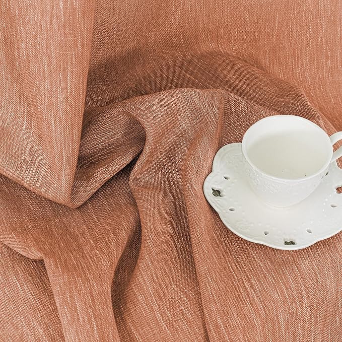 MYSKY HOME 90 Inch Burnt Orange Curtains for Living Room, Sliding Door Patio Drapes for Doorways Soft Semi Sheer Light Filtering Window Decor Back Tab & Rod Pocket, 50" Width x 90" Length, 2 Panels