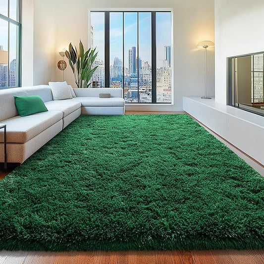 8x10 Area Rugs for Living Room, Green Fluffy Shaggy Rug Soft Carpets, Big Rugs for Bedroom Nursery Kids Room Dorm Home Decor Aesthetic, Dark Green