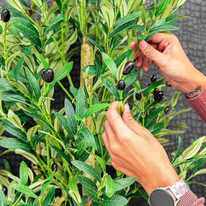 Artificial Plants Indoor & Outdoor | 6FT Olive Tree with Terracotta Pot, Adjustable Branches, Vivid Fruit and Natural Leaves | Realistic Fake Greenery for Living Room, Bedroom, and Office Decor