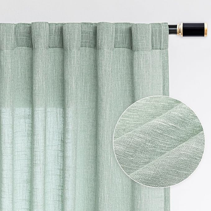 MYSKY HOME Living Room Curtains for Windows Semi Sheer Curtains 90 Inch Length Boho Room Decor Sliding Glass Patio Doorways Light Filtering Privacy Protect Soft Texture, Aqua, 50" x 90", 2 Panels