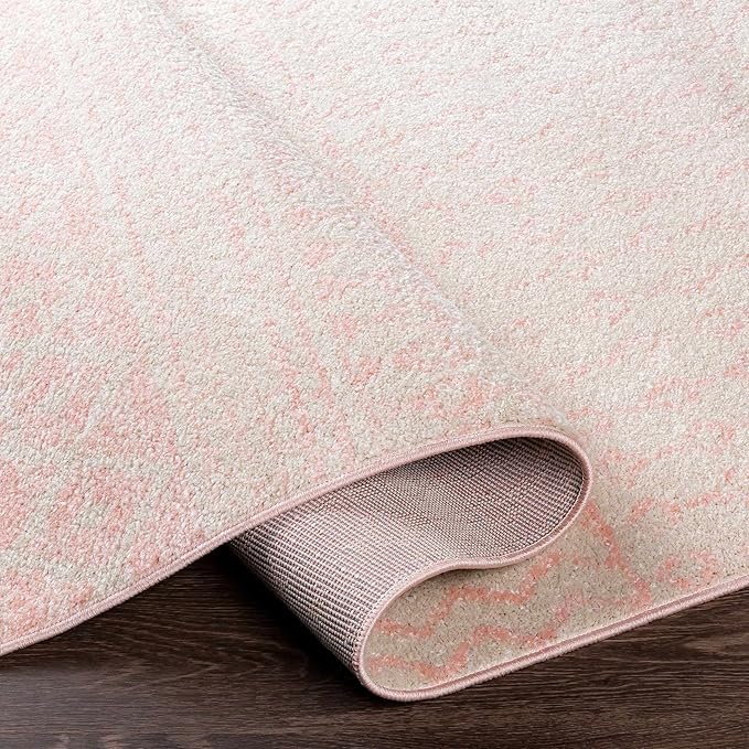 Blush & Light Pink Collection Keizer Farmhouse Moroccan Geometric Area Rug - Boho Aztec Tribal Carpet for Living Room - Blush, LightGray - 18" x 18" Sample