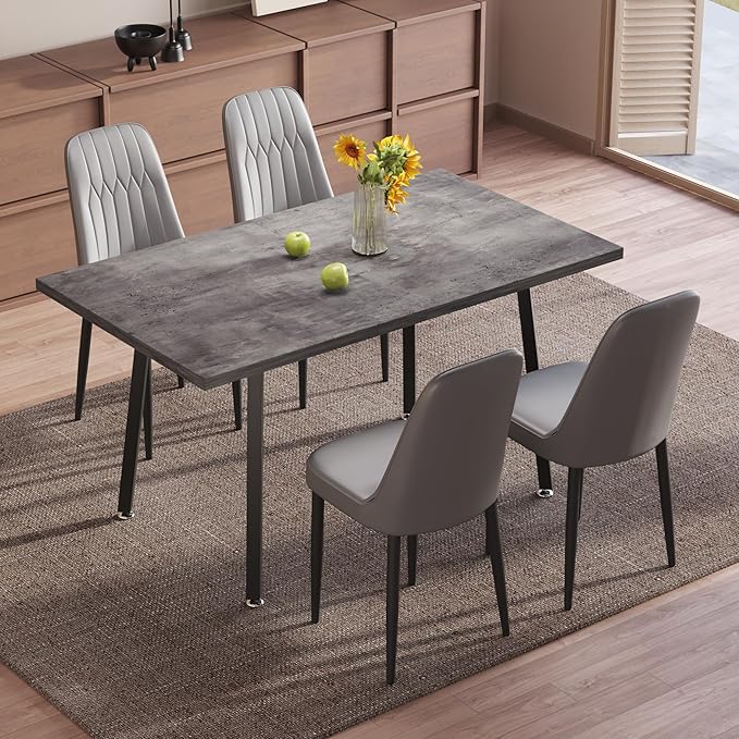 5 Piece Dining Table Set for 4-6,55-71" Extendable Dining Table Set with 4 Upholstered Chairs,Rectangle Kitchen Table Set for Small Space,Dining Room and Office,Grey