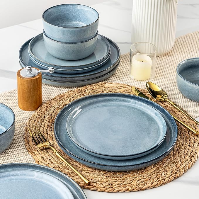 AmorArc Stoneware Dinnerware Sets for 8,Round Reactive Glaze Ceramic Plates and Bowls Set,Highly Scrath Resistant | Dishwasher & Microwave Safe Dishes Set,Service for 8 (24pc)