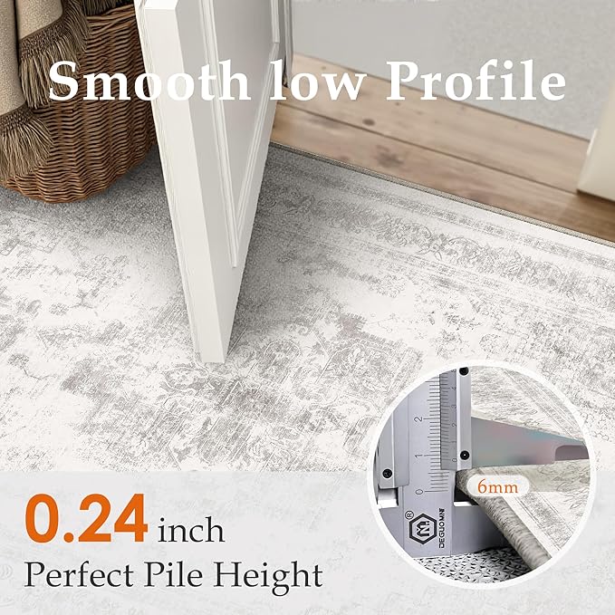 Runner Rug 3x7 Washable Light Gray Hallway Runner Vintage Boho Medallion Non Slip Grey Distressed Retro Carpet Indoor Low Pile Long Soft Rug for Kitchen Entryway Bedroom Bathroom Laundry