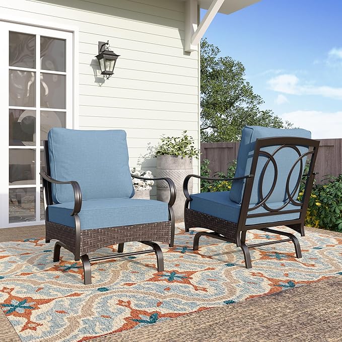 Rocking Patio Sofa Chairs - 2 PCS Outdoor Rocking Armchairs, Patio Seating with High Back Deep Seat for Porch Deck Balcony