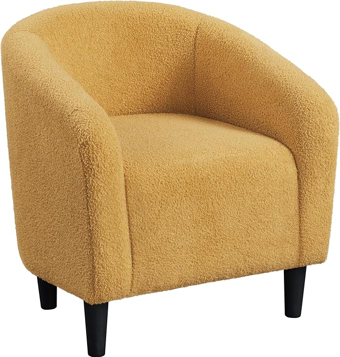Yaheetech Accent Barrel Chair, Boucle Fabric Club Chair, Furry Sherpa Elegant and Cozy, Soft Padded Armchair for Living Room Bedroom Reception Room Office, Mustard Yellow