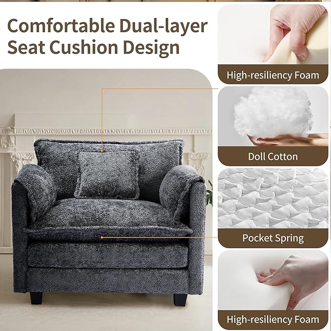 SweetGO corporation 42" Plush Single Sofa Accent Chair with Ottoman for Living Room/Bedroom, Modern Couch for Cozy Lounge Chair for Reading, Dark Gray