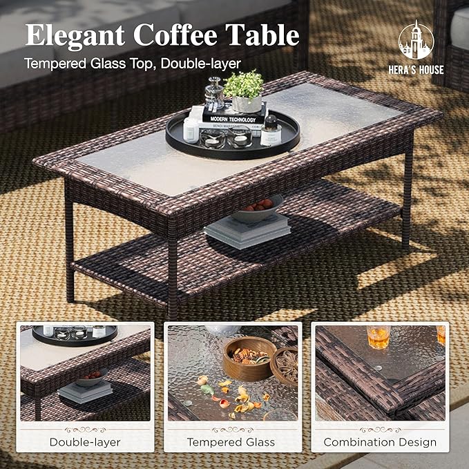 HERA'S HOUSE Gray Patio Furniture Set with Swivel Chairs, Outdoor Wicker Furniture with 35" High Back, 5.5" Thick Cushions, Deep Seating Patio Conversation Sets for Lawn Deck Backyard