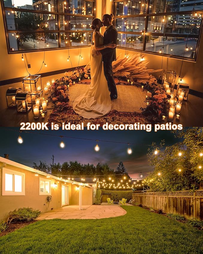GANA 12V Low Voltage & Safe LED Outdoor String Lights,96FT 30 Shatterproof Bulbs, 2200K Warm White Pergola Lights for Your House's, Garden, Fence, Porch,Balcony,and Bistro