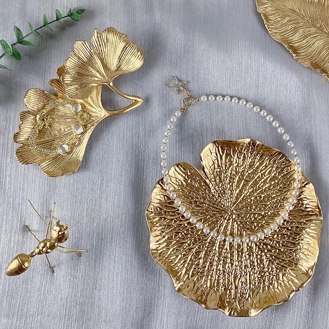 Metal Jewelry Dish, Small Leaf Shaped Ring Holder Jewelry Organizer, Trinket Dish Vanity Tray for Dresser Christmas Birthday Wedding Gifts