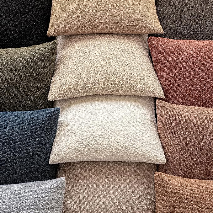 Foindtower Set of 2, Decorative Textured Boucle Throw Pillow Covers Accent Solid Pillow Cases Neutral Soft Cozy Couch Cushion Case for Chair Sofa Bedroom Living Room Home Decor 16x16 Inch Light Taupe