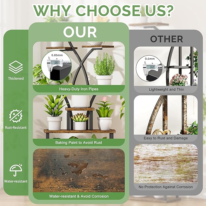 CODACE Plant Stand Indoor with Grow Lights - 62" Tall Plant Shelf Indoor, Lighted Corner Plant Stands for Indoor Plants, 8 Tiered Flower Spike-Shaped Rack for Living Room, Patio, Balcony Decor（Black