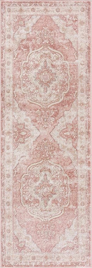 Blush & Light Pink Collection Kandos Bohemian Oriental Medallion Large Area Rug - Traditional Floral Carpet for Living Room - Blush, Dusty Pink, Cream - 7'10" x 9'6" (8x10 Area Rug)