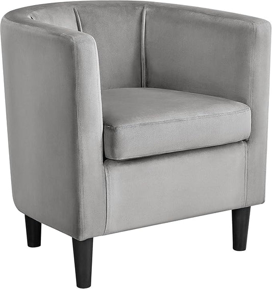 Yaheetech Accent Chair, Modern Velvet Armchairs with Big Ample Seat, Half Rounded Back, Cozy Upholstered Barrel Sofa Chair for Living Room Bedroom Waiting Room, Gray