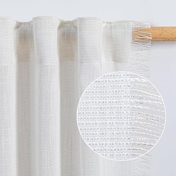 MYSKY HOME Natural Living Room Curtains 2 Panel Set Silver Soft Cotton Blend Semi Sheers Light Filtering Back Tab Privacy Drapes for Patio Pergola Gazebo Nice Vertical Elegant Style, 50 x 95 Inches