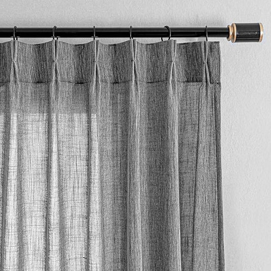 MYSKY HOME Living Room Curtains Dark Grey Semi Sheer Light Filtering Privacy Drapes Linen Look Textured Farmhouse Style, Pinch Pleated Curtain for Sliding Glass Door, 40" x 102", Dark Grey, 2 Panels