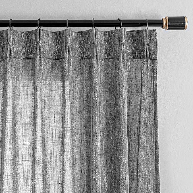 MYSKY HOME Grey Living Room Curtains Semi Sheer Light Filtering Privacy Drapes 108 Inch Length Linen Look Textured Boho Home Decor, Pinch Pleated Curtain for Parties, 40" x 108", Dark Grey, 2 Panels