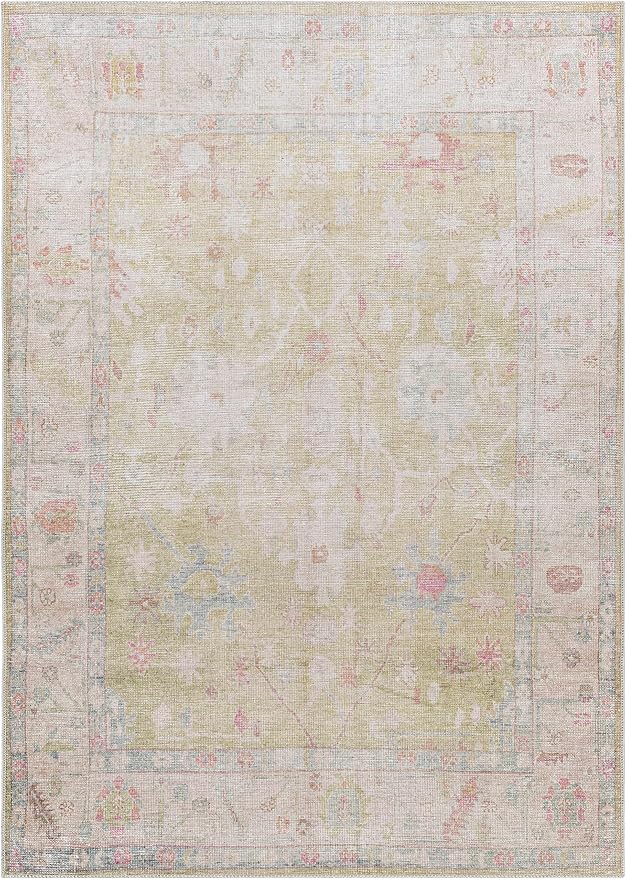 Blush & Light Pink Collection Bozkurt Bohemian Oriental Medallion Area Rug - Traditional Floral Carpet for Living Room, Bedroom - Blush, Pale Pink, Cream, Sage - 8'10" x 12' (9x12)