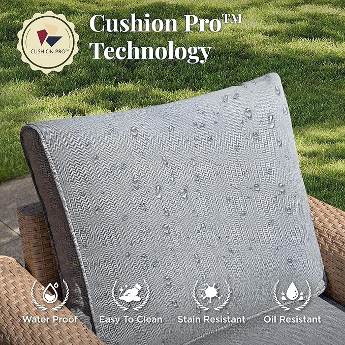 Patio Furniture Set 6 pcs, Wicker Outdoor Patio Furniture, 3-Seat Sofa, 4 Single Chairs and Coffee Table, Rattan Patio Conversation Set for Backyard Deck, Grey