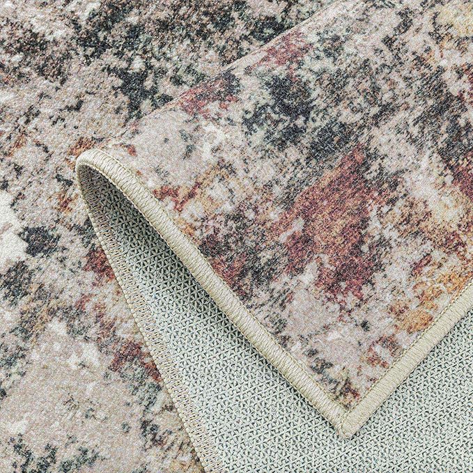 Modern Brown Runner Rug 2x6 Washable Hallway Red Brown Multi Bedroom Carpet Non Slip Kitchen Indoor Accent Neutral Abstract Distressed Throw Rug Dining Laundry Living Room Bathroom