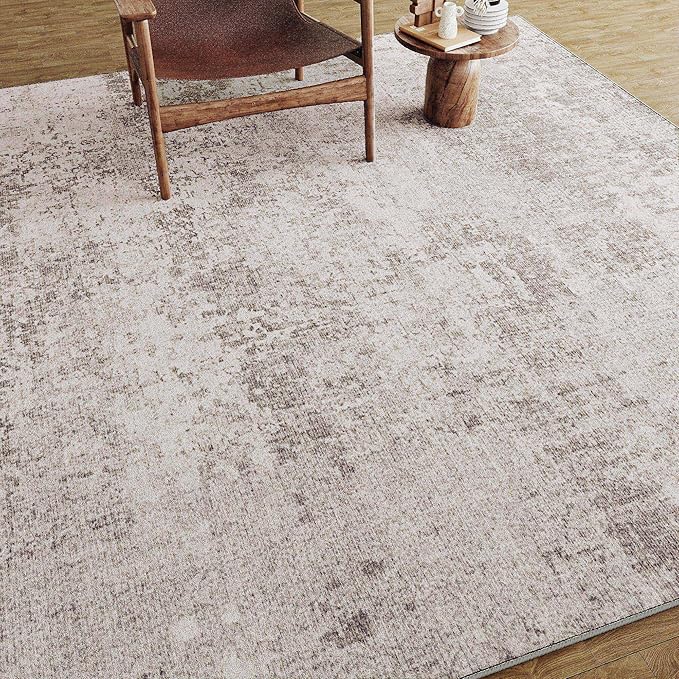 Washable Beige Area Rug 8x10 Modern Abstract Living Room Large Carpet Bedroom Neutral Soft Throw Rug Low Pile Non Slip Indoor Contemporary Floor Cover for Dining Room Office