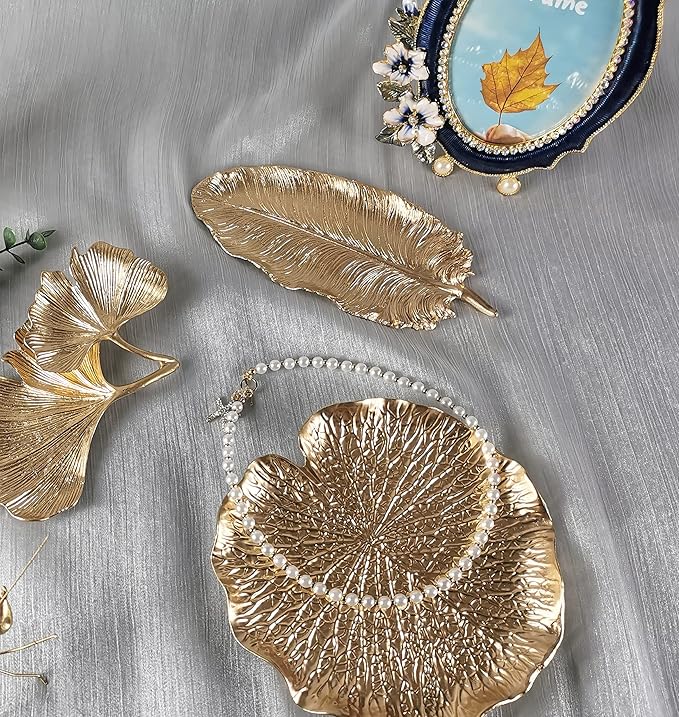 Metal Jewelry Dish, Small Leaf Shaped Ring Holder Jewelry Organizer, Trinket Dish Vanity Tray for Dresser Christmas Birthday Wedding Gifts