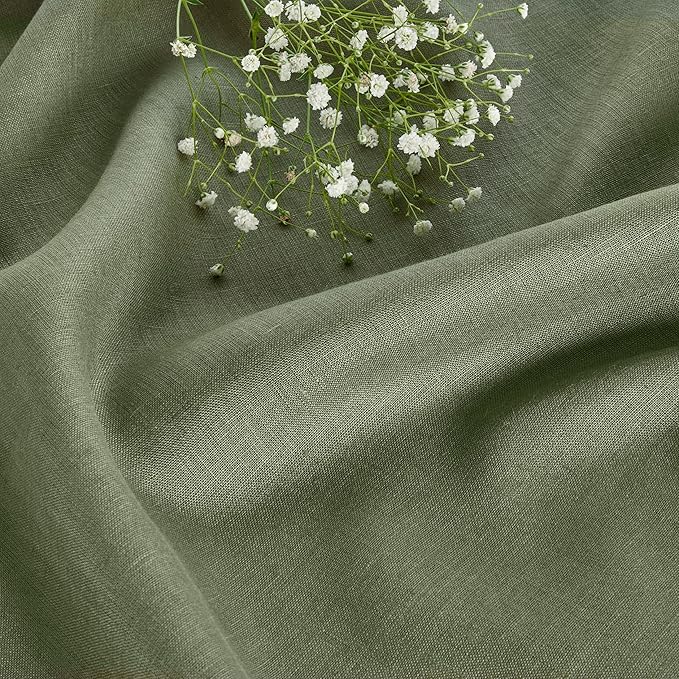 Solino Home Linen Square Tablecloth 52 x 52 Inch - 100% Pure Linen Oil Green Table Throw - Fete, Machine Washable Table Cloth for Fall, Autumn, Thanksgiving, Christmas