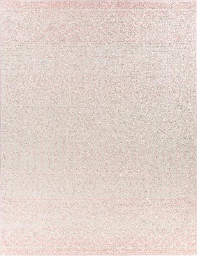 Blush & Light Pink Collection Keizer Farmhouse Moroccan Geometric Area Rug - Boho Aztec Tribal Carpet for Living Room - Blush, LightGray - 18" x 18" Sample
