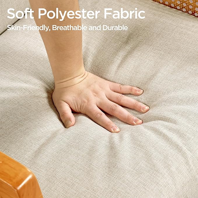 Yaheetech Beige Accent Chair, Armchair with Wood Legs, Mid Century Living Room Chair, Linen Fabric Lounge Chair for Bedroom Reading Room, Beige