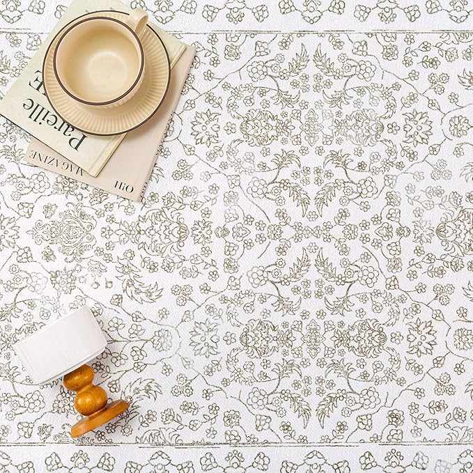 Floral Area Rug 6x9 Washable Taupe Carpet Non Slip Large Boho Thin Farmhouse Throw Accent Rug for Living Room Bedroom Office Kitchen Bathroom