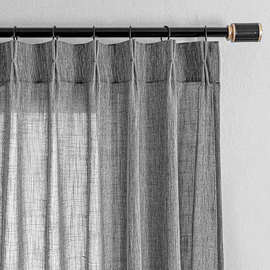 MYSKY HOME Bedroom Curtains Semi Sheer 63 Inch Long Light Filtering Privacy Drapes Linen Look Textured Farmhouse Boho Home Decor, Pinch Pleated Curtain for Bedroom, 40 x 63 in, Dark Grey, 2 Panels