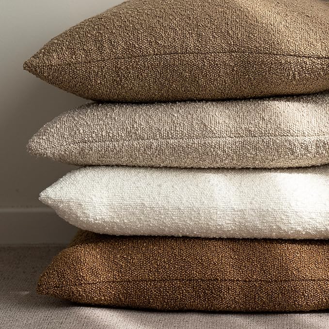 Foindtower Pack of 2 Textured Boucle Throw Pillow Covers Accent Solid Pillow Cases Cozy Soft Decorative Couch Cushion Case for Chair Sofa Bedroom Living Room Home Decor, 18 x 18 Inch,White