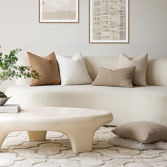 Foindtower Pack of 2 Textured Boucle Throw Pillow Covers Accent Solid Pillow Cases Cozy Soft Decorative Couch Cushion Case for Chair Sofa Bedroom Living Room Home Decor, 18 x 18 Inch,White