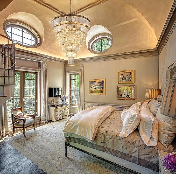 TOCHIC Large Crystal Chandelier for High Ceiling, 40 inch 7-Tier Modern Bronze Crystal Chandeliers Lighting Fixture, Round Light for Entryway Staircase Foyer Living Dining Room