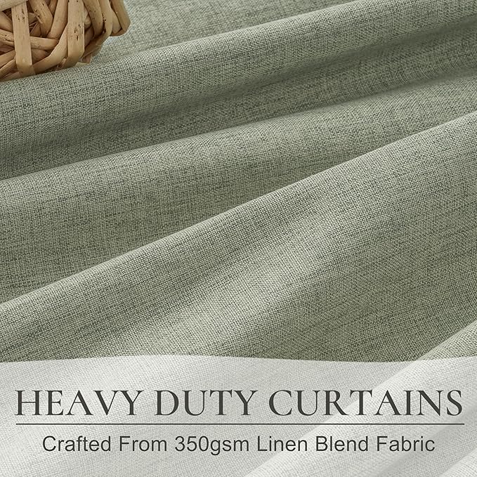 Sage Green Blackout Linen Curtains 90 Inches Long for Living Room Bedroom, Pinch Pleated Boho Light Drapes Viral Window Curtain with Pinch Pleat Clips Thermal Insulated (40"Wx90"Lx2Panels Sage)