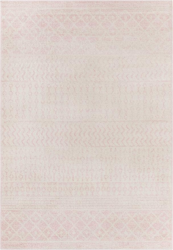 Blush & Light Pink Collection Keizer Farmhouse Moroccan Geometric Large Area Rug - Boho Aztec Tribal Carpet for Living Room - Blush, Pink, Cream, Light Gray - 7'10" x 10' (8x10 Area Rug)