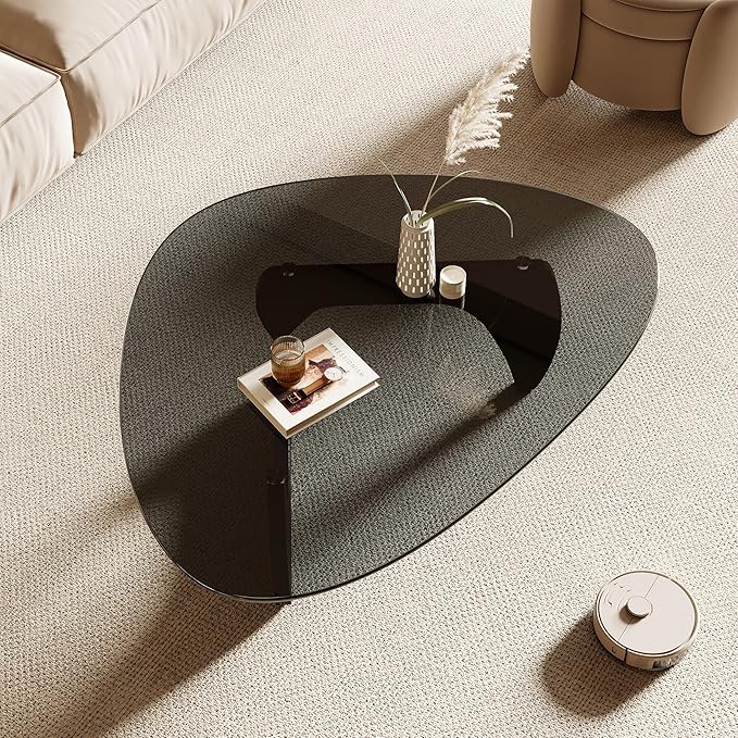 Honyee Morden Coffee Table, 42.5" x 28.5" x 16.1" Triangle Tempered Glass Top for Living Room, Color: Black