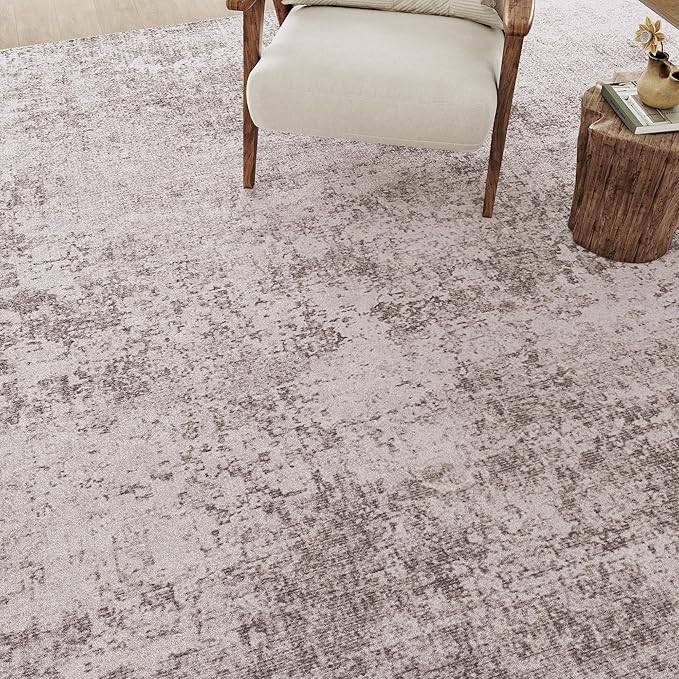 Washable Beige Area Rug 8x10 Modern Abstract Living Room Large Carpet Bedroom Neutral Soft Throw Rug Low Pile Non Slip Indoor Contemporary Floor Cover for Dining Room Office