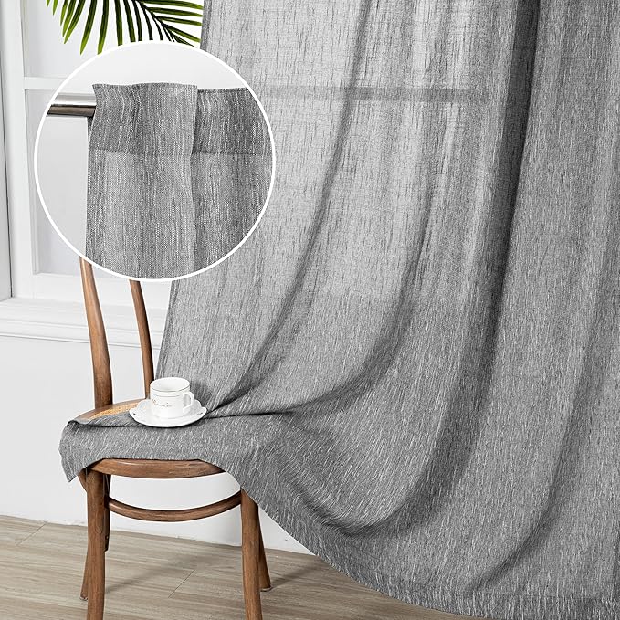 MYSKY HOME Living Room Curtains Semi Sheer Light Filtering Privacy Drapes Linen Look Textured Boho Home Decor, Backdrop Curtain for Parties, 50" x 84", Dark Grey, 2 Panels
