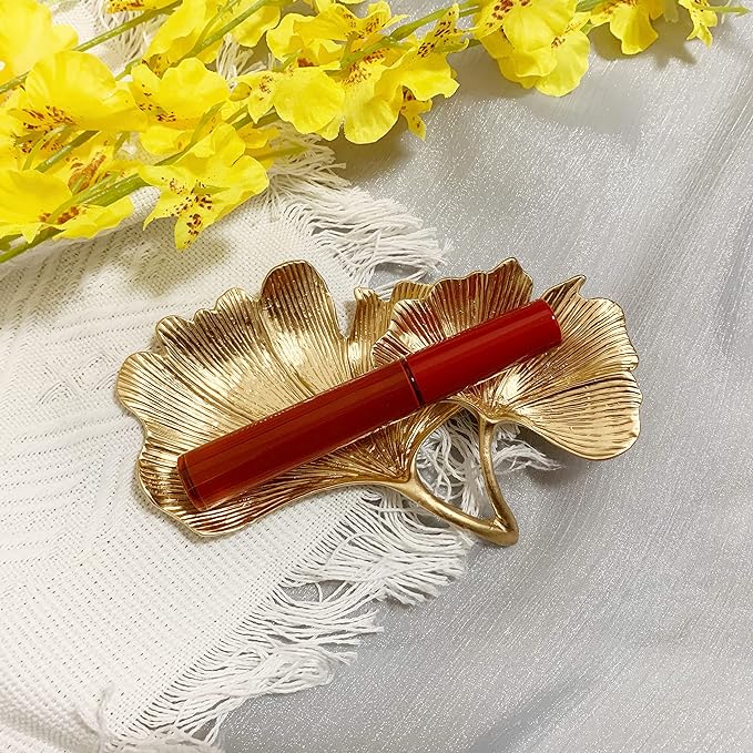 Metal Jewelry Dish, Small Leaf Shaped Ring Holder Jewelry Organizer, Trinket Dish Vanity Tray for Dresser Christmas Birthday Wedding Gifts 2-Tier Ginkgo-Gold