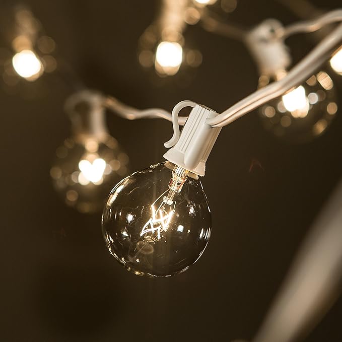 Hometown Evolution, Inc. 100 Foot White Globe String Lights - 105 G50 Clear 2" Bulbs (5 Extra) - White Wire - for Weddings, Bistro, Cafe, Market and Tent Lighting