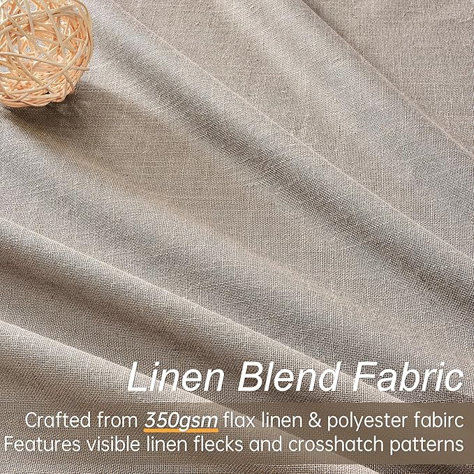 Topfinel 100 Inch Long Black Out Burlap Custom Curtains, Taupe Greige Tweed Pleated Window Coverings, Pinch Pleated Boho Farmhouse Heat Sound Block Back Tab Curtains for Sliding Door Bay Window